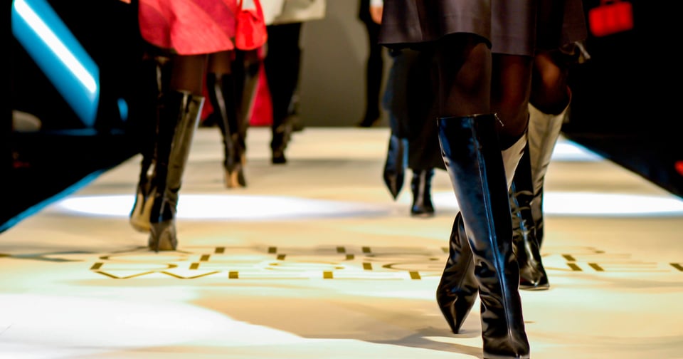 View of women's legs at a fashion show