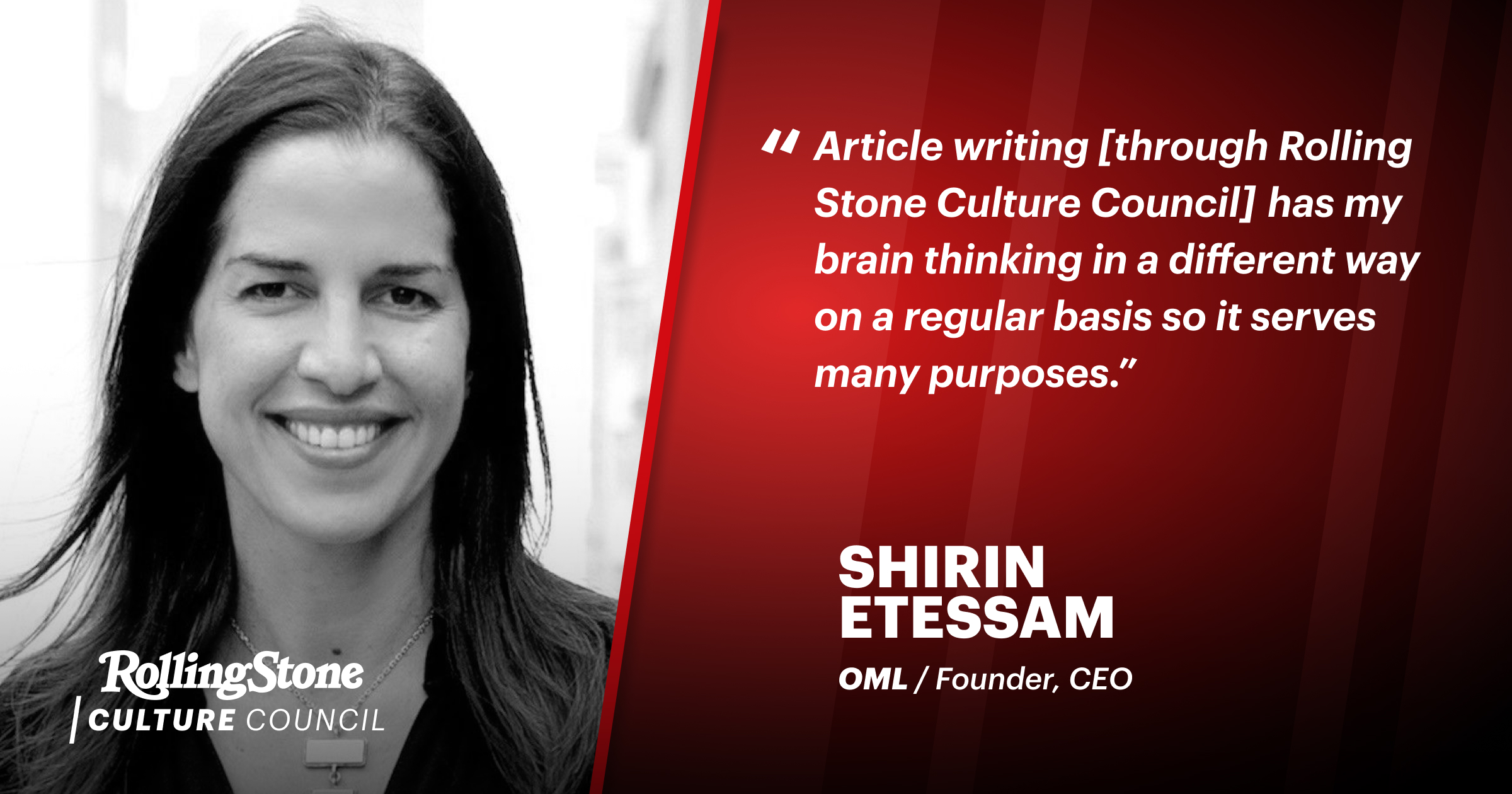 Through Rolling Stone Culture Council, Shirin Etessam Positions Herself as a Writer and Thought Leader